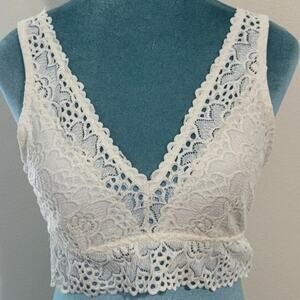 Aerie Barlette Womens Large Lace Floral Pull Over Bra No Wire Cream Barlette